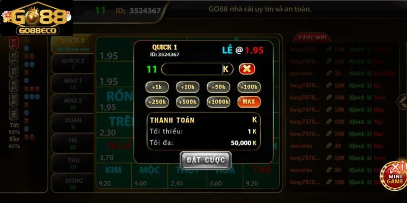 Xổ số keno Go88 sở hữu nhiều cửa cược đa dạng 